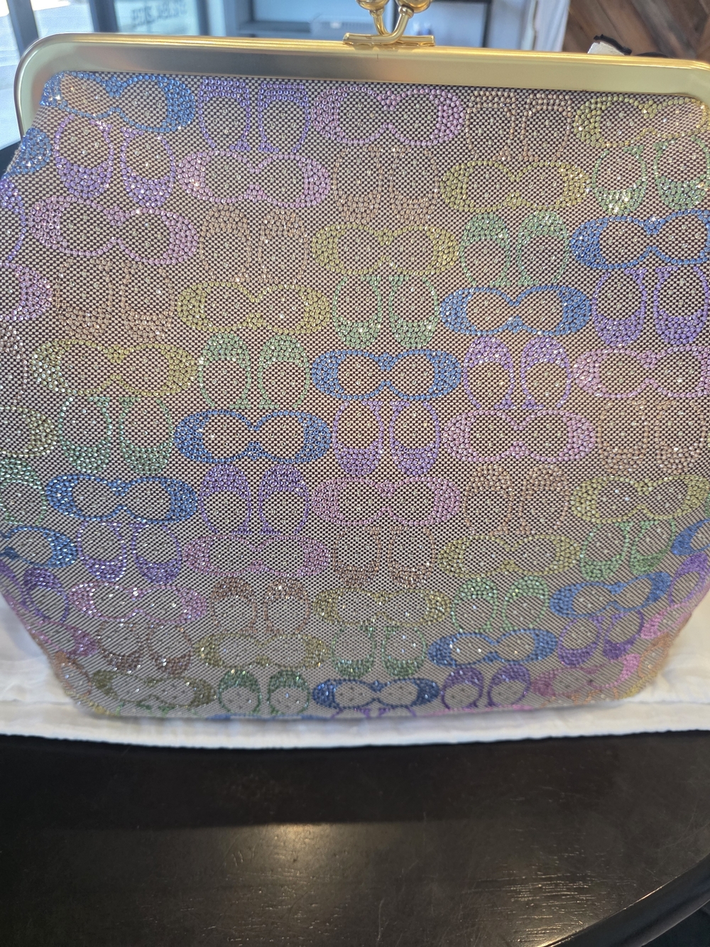 Coach Rainbow Crystal Signature Large Kisslock Bag - Picture 2 of 9